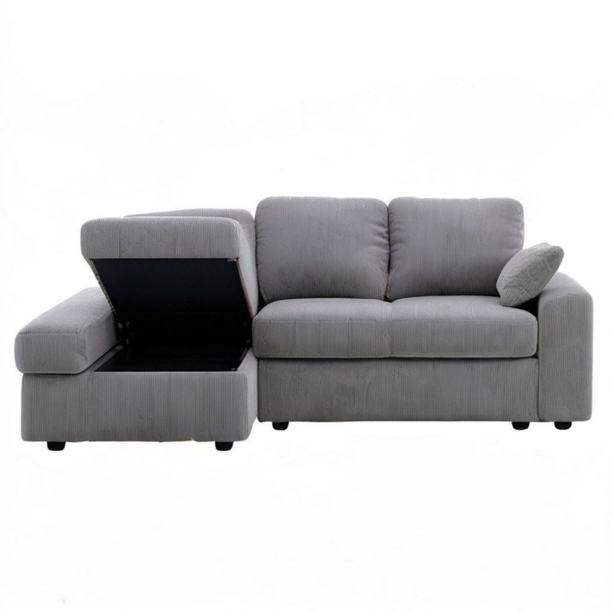 Ecksofa in L-Form mit Stauraum, Cordbezug, Grau/Schwarz, 210 x 145 x 85 cm
