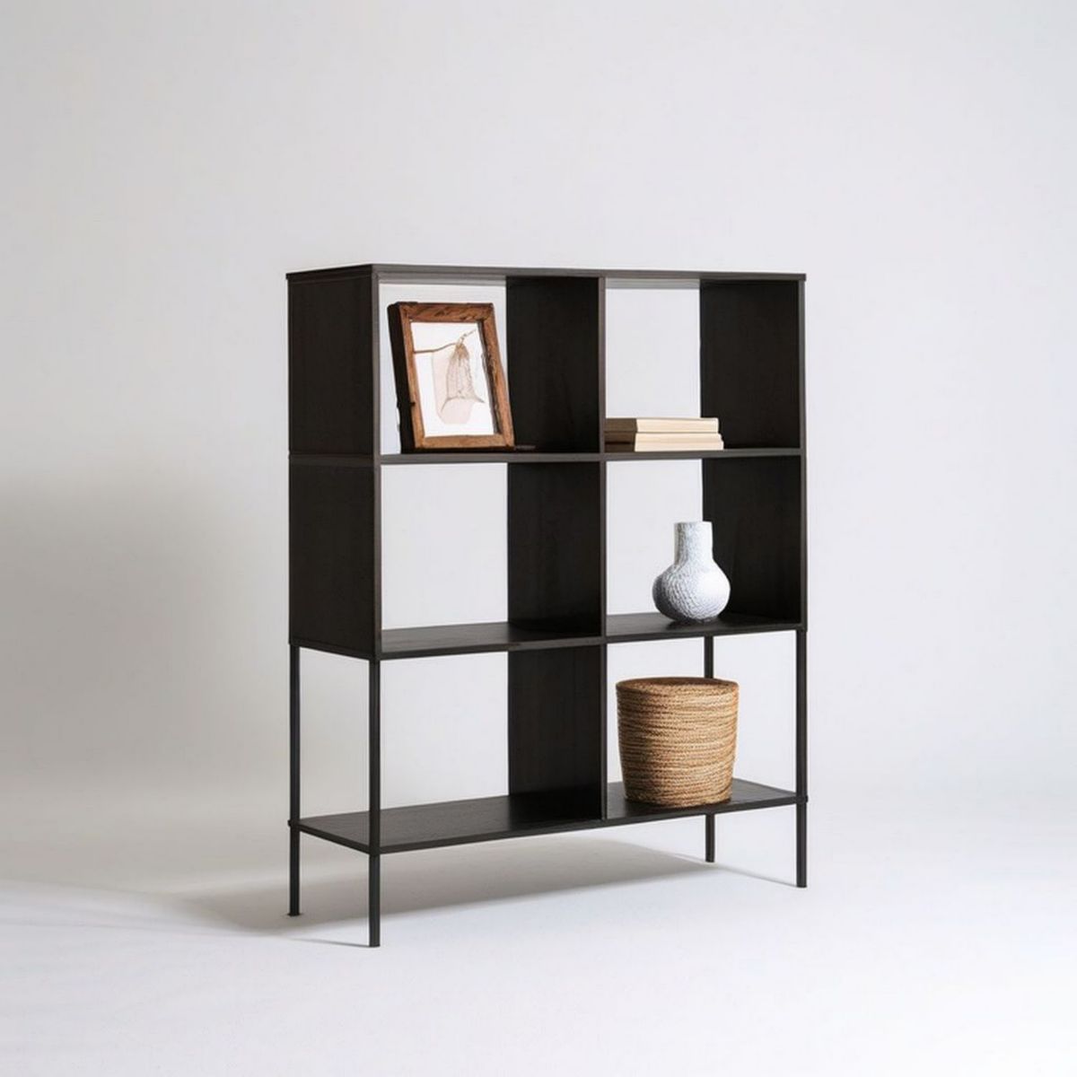 Freistehendes Bücherregal aus pulverbeschichtetem Stahl, 80 x 30 x 160 cm, Schwarz