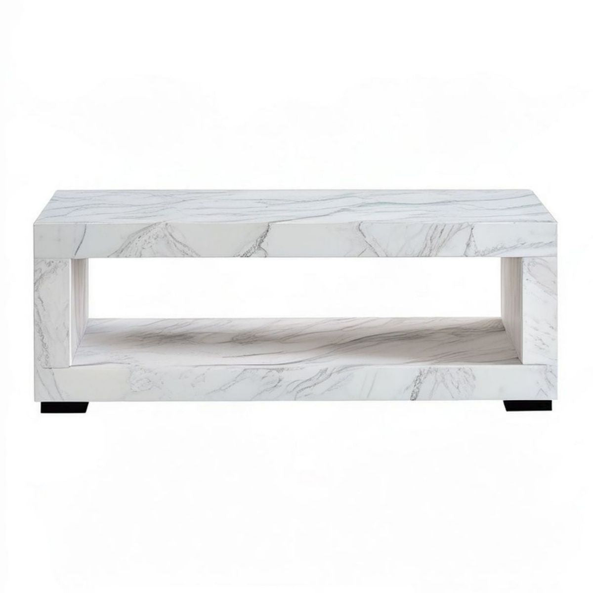 Couchtisch mit offenem Ablagefach, 120 x 60 x 45 cm, Weiss/Grau, MDF in Marmoroptik