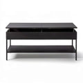 Schwarzer Couchtisch mit 2 Klappdeckeln und Ablage, 120 x 60 x 45 cm