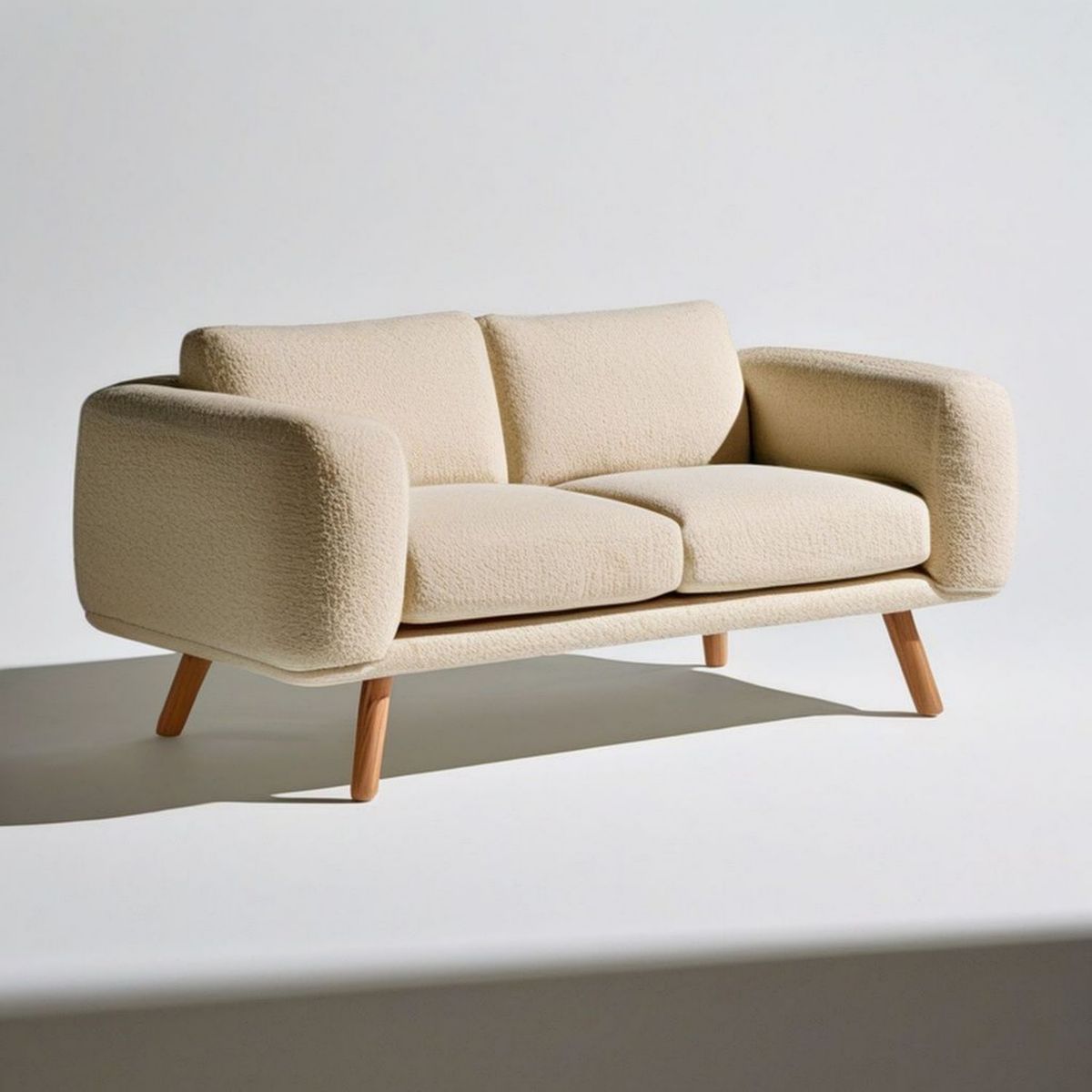 2-Sitzer Sofa in Creme mit Naturholzfüssen, 160 x 85 x 82 cm