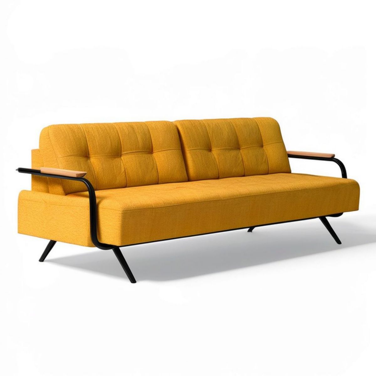 3-Sitzer Sofa Gelb mit Polyesterbezug, Kiefernholz-Armauflagen und Stahlgestell, 190 x 82 x 84 cm