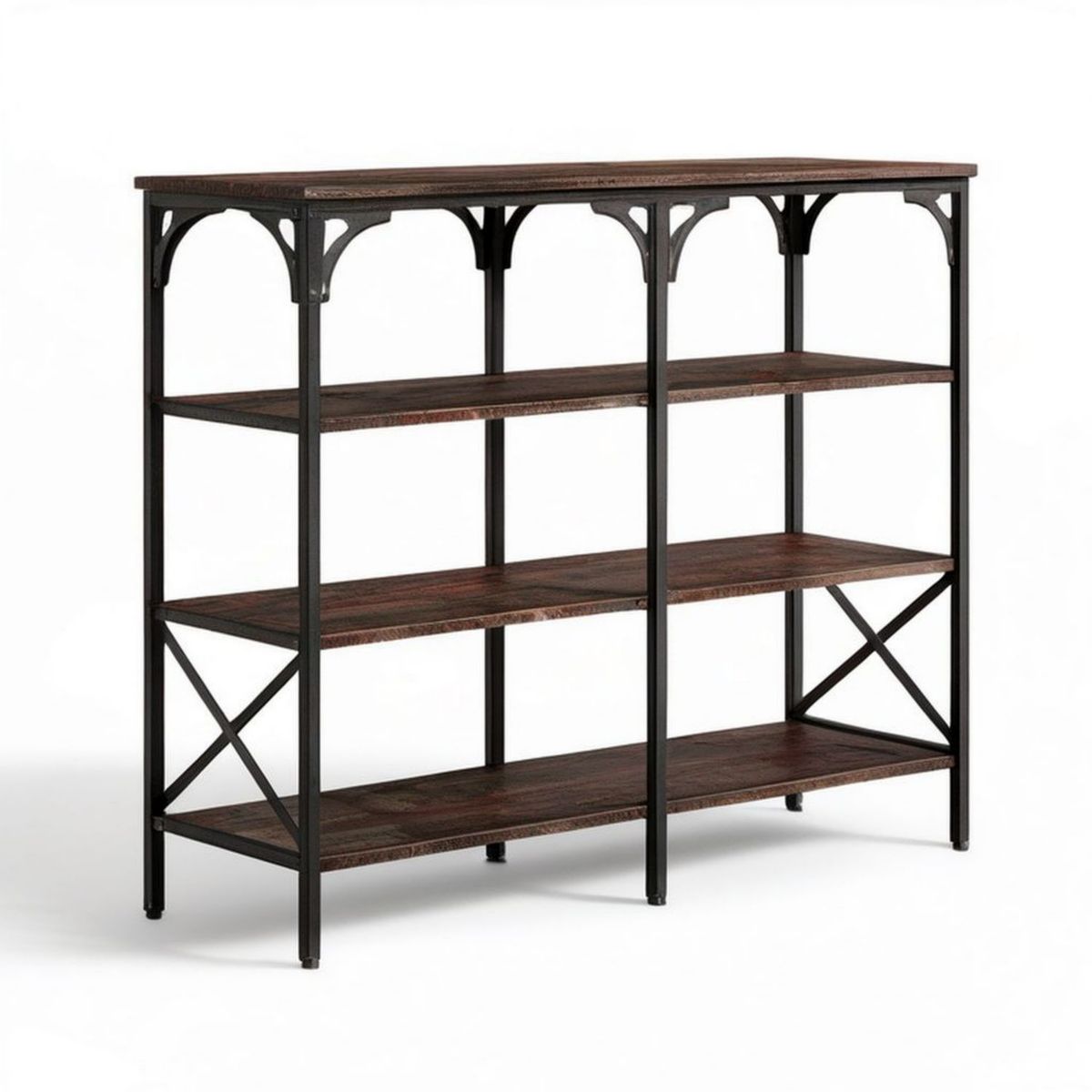 Regal mit 4 Ablagen, 120 x 35 x 140 cm, Dunkelbraun/Schwarz, MDF und Stahl