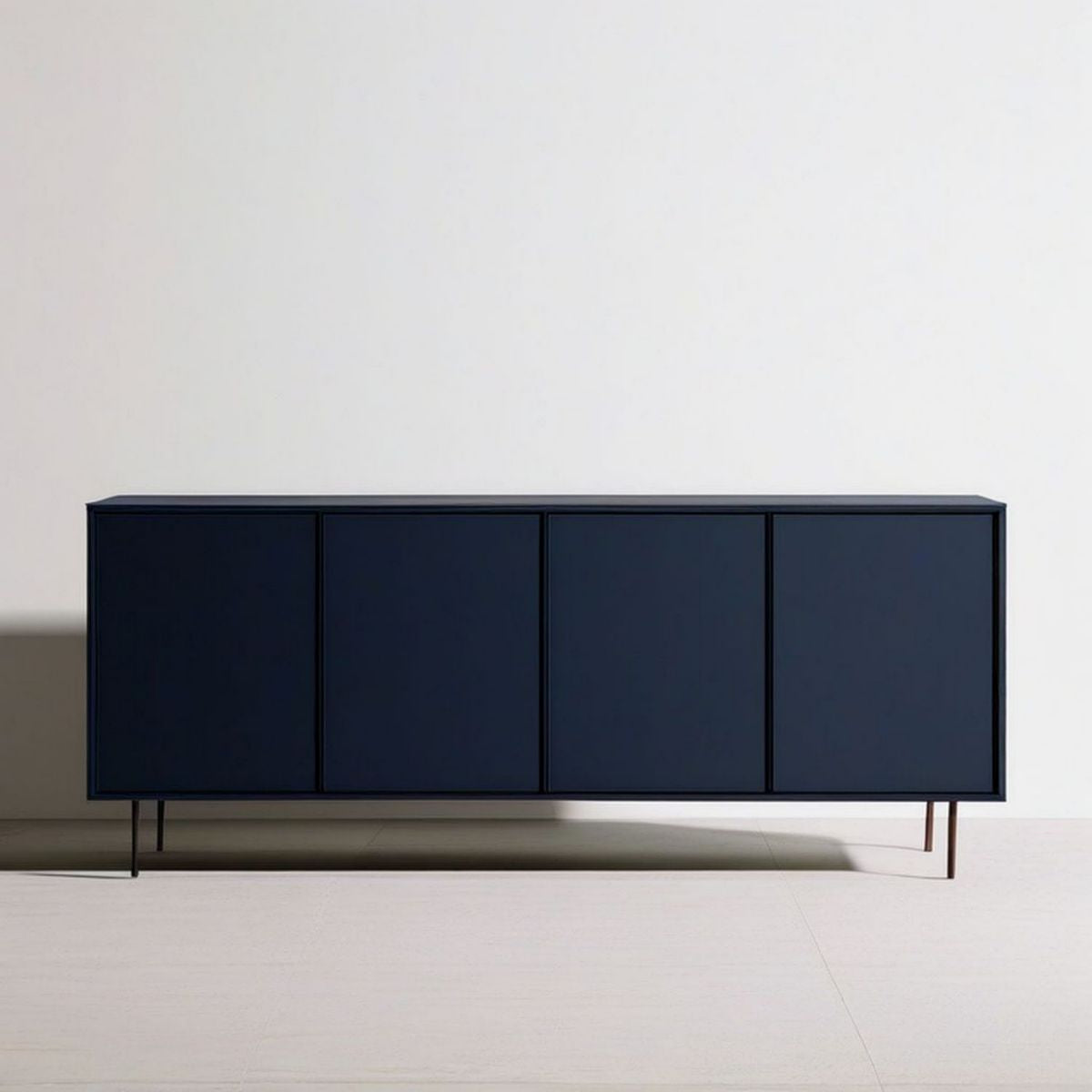 Dunkelblaues Sideboard mit 4 Türen, MDF und Stahl, 180 x 40 x 75 cm