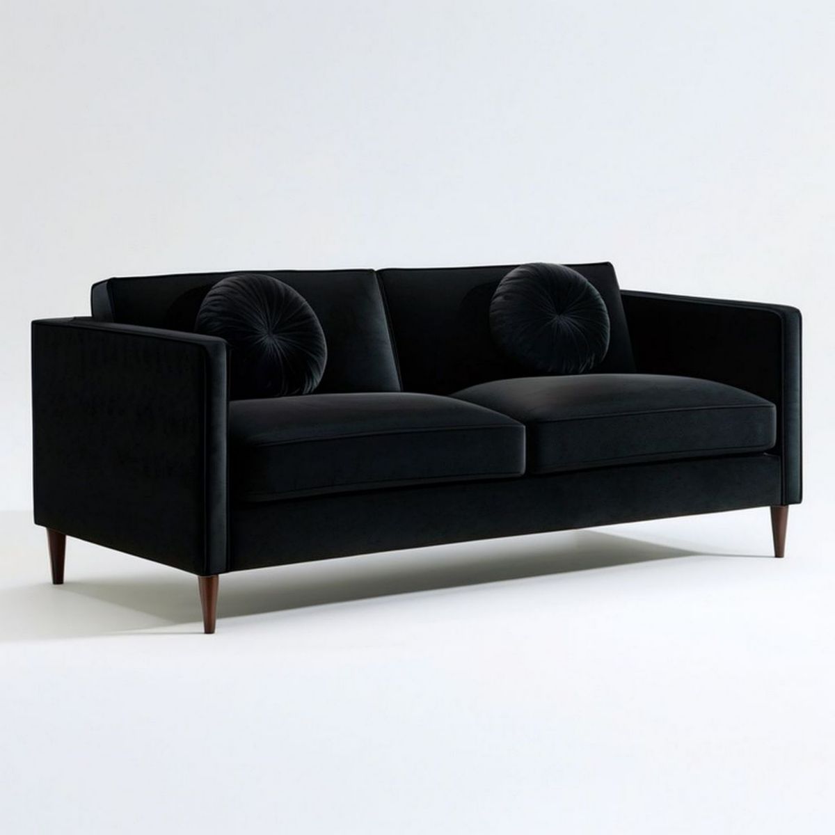 2-Sitzer-Sofa 160 x 85 x 78 cm in Schwarz mit dunkelbraunen Massivholzbeinen