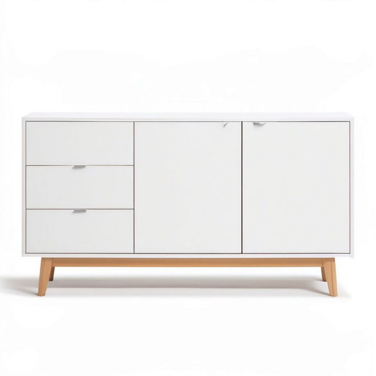 Sideboard mit 3 Schubladen und 2 Türen, Weiss/Natur, 160 x 40 x 90 cm