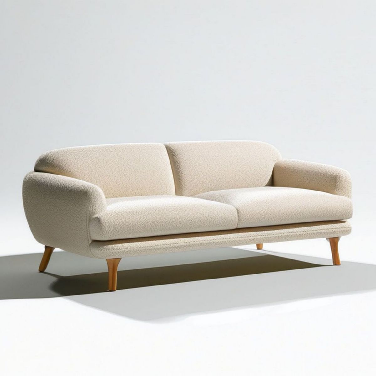 2-Sitzer-Sofa 190 x 85 x 82 cm in Creme mit Bouclé-Bezug und Massivholzfüssen