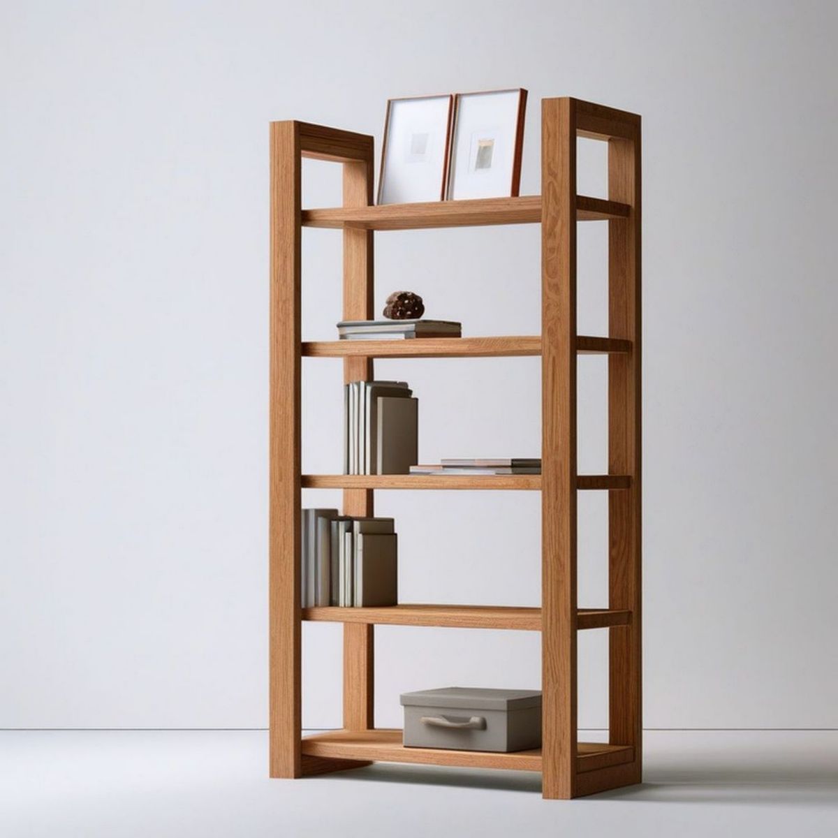 Standregal aus massivem Eichenholz, Naturbraun, 180 × 80 × 35 cm, 5 Regalböden