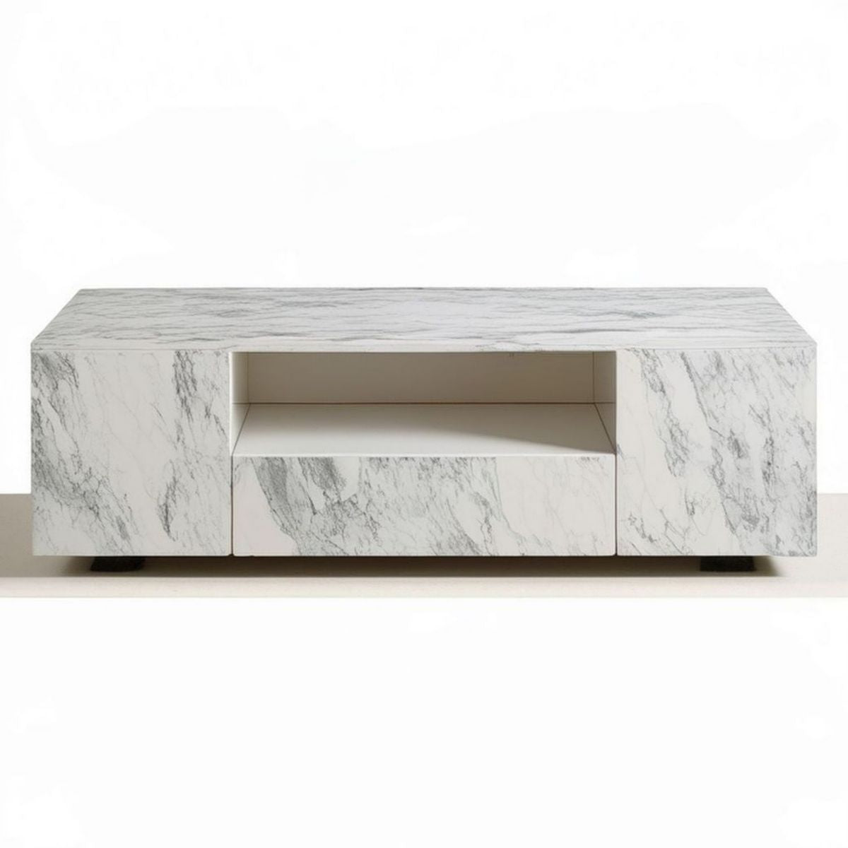 Couchtisch mit Stauraum, 120 x 60 x 40 cm, Weiss/Grau, Marmoroptik