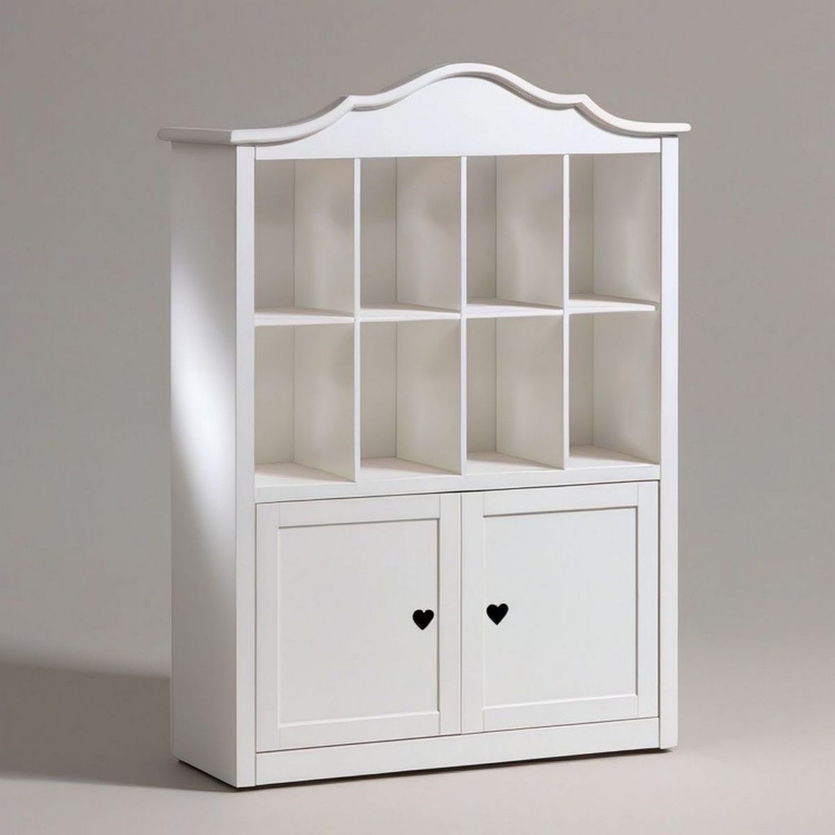 Kinder-Regalschrank mit 8 offenen Fächern und 2 Türen, Weiss/Schwarz, 80 x 30 x 150 cm