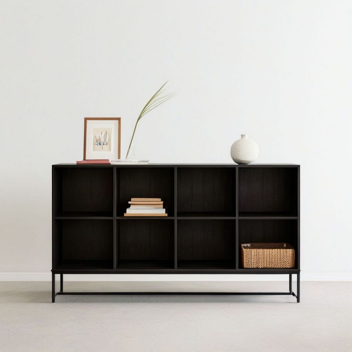 Offenes Regal 160 x 40 x 100 cm Schwarz mit 8 Fächern aus MDF und Stahl
